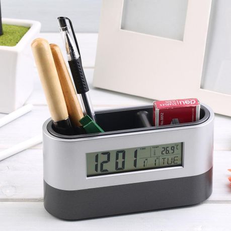 Office Desktop Storage Pen Holder With Digital Alarm Clock Timer