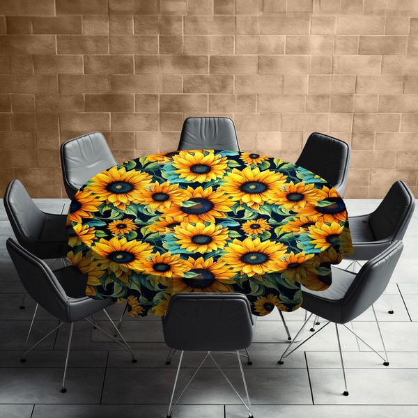 Sunflowers On Pink Background Round Tablecloth