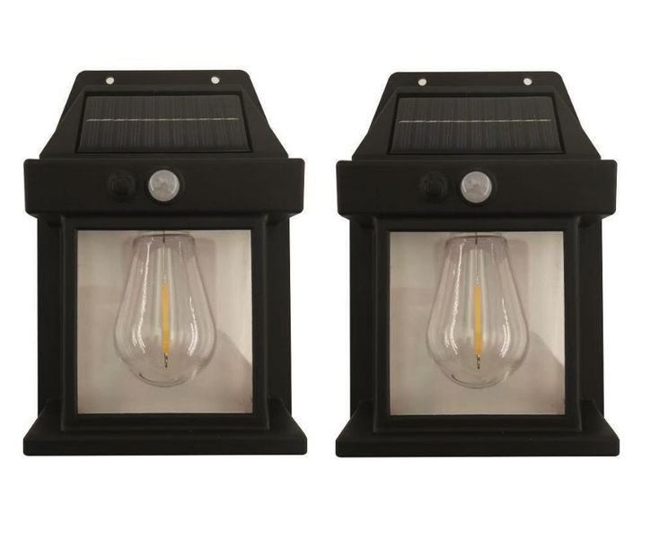 2PC-Solar Tungsten Wall Light Outdoor Wireless Motion Sensor LED Wall-Black