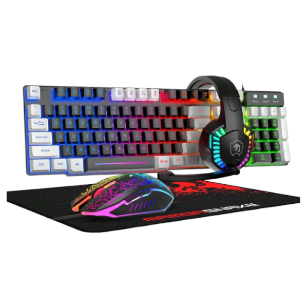 RGB Backlit Wired Keyboard &amp; Mouse Set With Gaming Headset - White &amp; Black