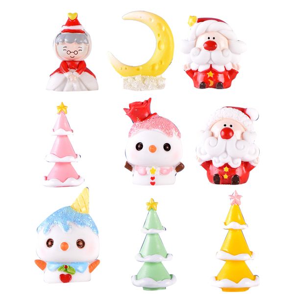 9Pcs Santa Claus Snowman Ornaments Christmas Tree Mini Landscape Decor Gard