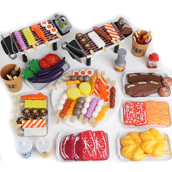 Pretend Play BBQ Toy Set Kitchen Fruit Vegetable Fast Food Set Toys