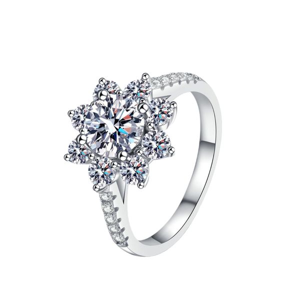 ZELTRYN925Sterling Silver Sunflower Moissanite Diamond Ring GRACertificate