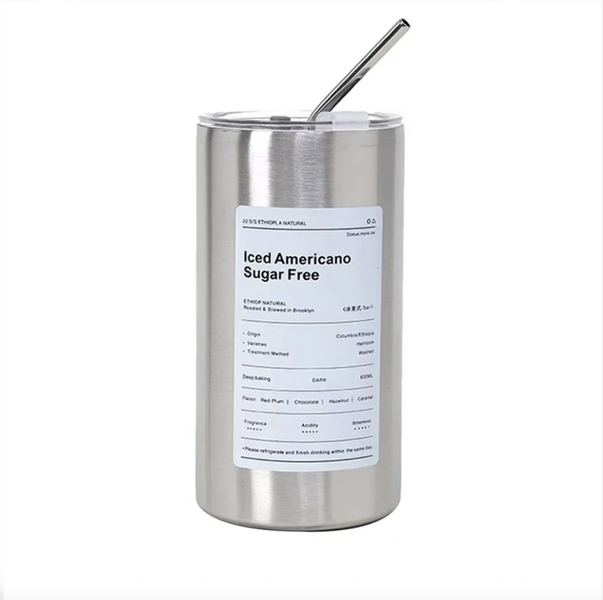 600ml Thermos Portable Stainless Steel Coffee Cup Thermos Bottle with Straw
