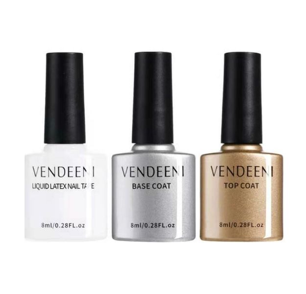 Vendeeni UV Gel Base Coat, Top Coat and Liquid Latex Set