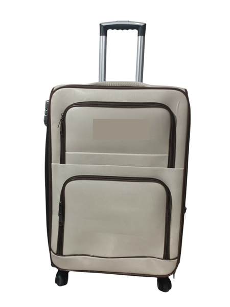 SMTE 27-Inch Leather Travel Suitcase - White Cream