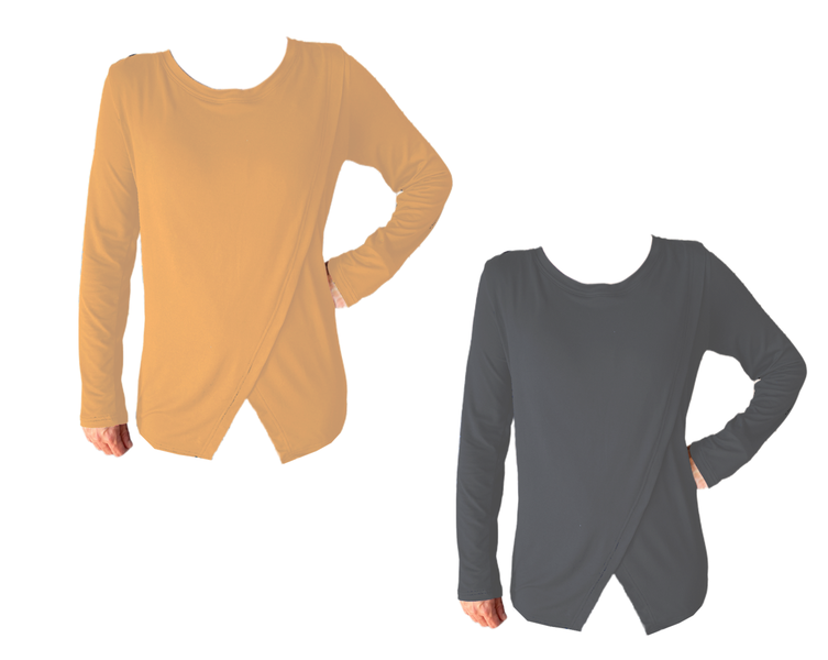 Comfy maternity &amp; breastfeeding tops-Long sleeve-2 Pack-Mustard &amp; Grey