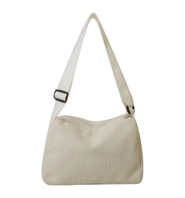 Minimalist Corduroy Shoulder Bag With Adjustable Strap - White