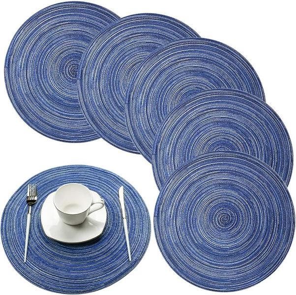 Sulfar Set of 6 Round Placemats 38cm, Washable Heat-resistant Placemats