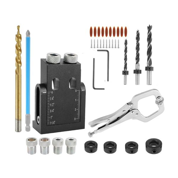39 Piece Woodworking Pocket Hole Screw Jig 15 Degree Angle Drill Guide Set
