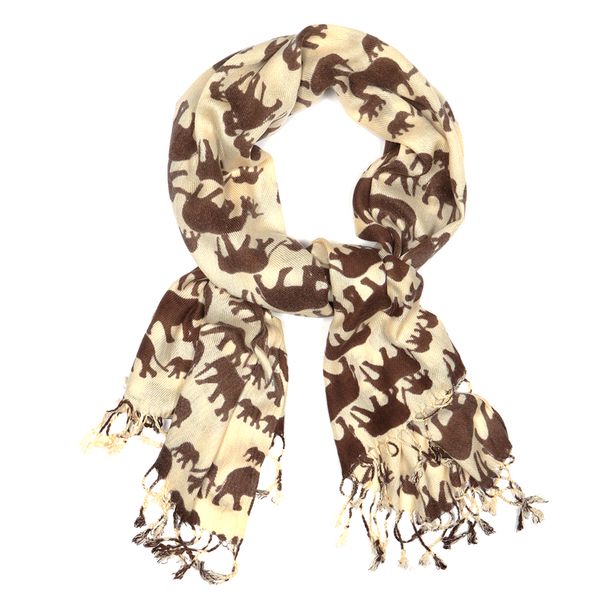 Into Africa - Elephant Family animal pashmina print shawl scarf Beige