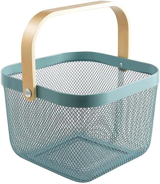 Fruit Basket-Metal Square-Wooden Handle