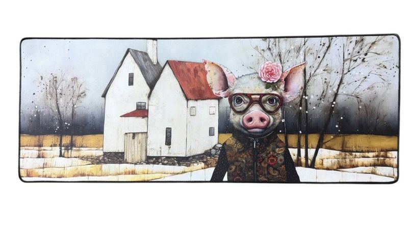 Versatile Desk/Kitchen/Bar Mat - Pig in the Snow