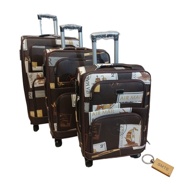 Premium Leather Brown 3-Piece Suitcase Set-leather boat+ Smte Keyring