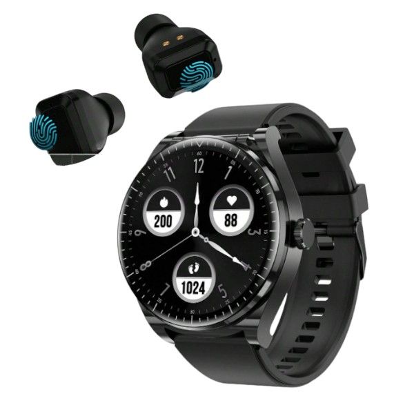 Advanced Smart Watch with Silicone Strap and Wireless Earbuds - Black
