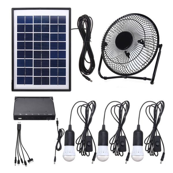 8'' Portable 5W Solar Lighting Kit with 12V Solar Fan AC/DC Charging FS-L08
