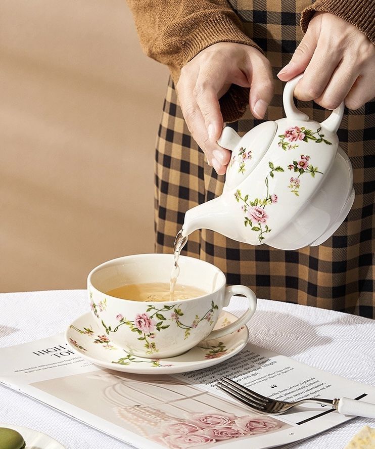Floral Teapot One Cup Teapot And Cup Set Hand Painted Watercolor