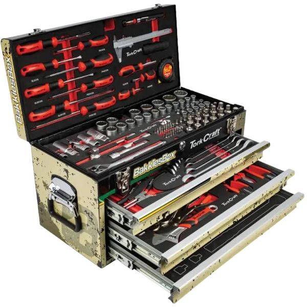 Tork Craft - Tool Box 154 Pieces 3 Drawer &amp; Top Tray