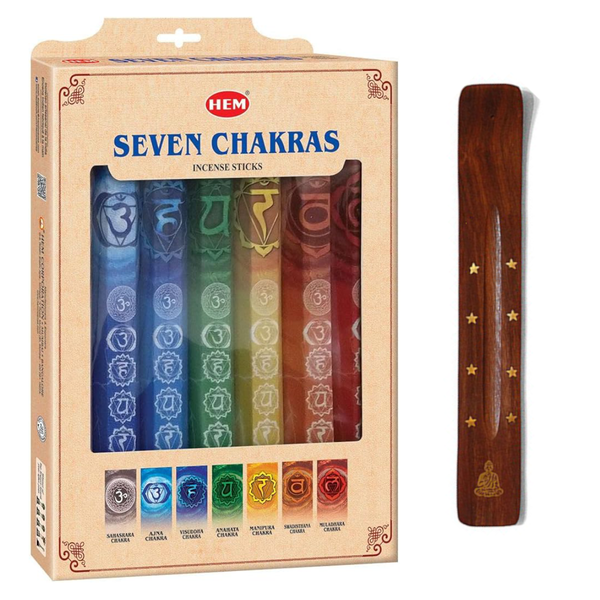 HEM Seven Chakras Incense Sticks &amp; Burner Gift Set- Balance your Chakras