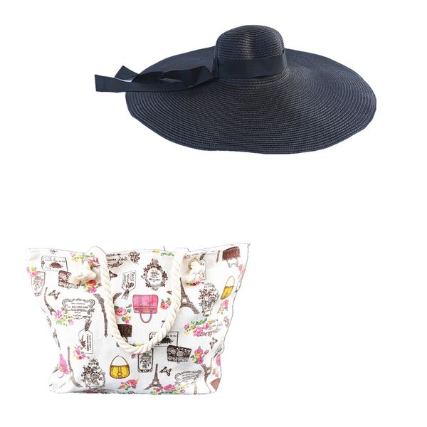 Cubana Sun Hat For Women Black + Tote Beach Bag Eiffel