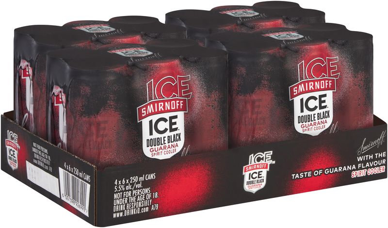 Smirnoff Ice Double Black Guarana Premium Spirit Cooler 24 x 250ml Can
