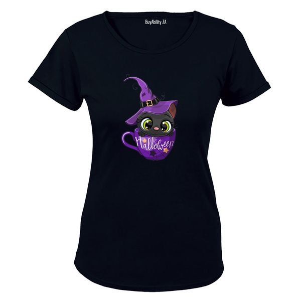 Kitten In A Cup Halloween Ladies - T-Shirt