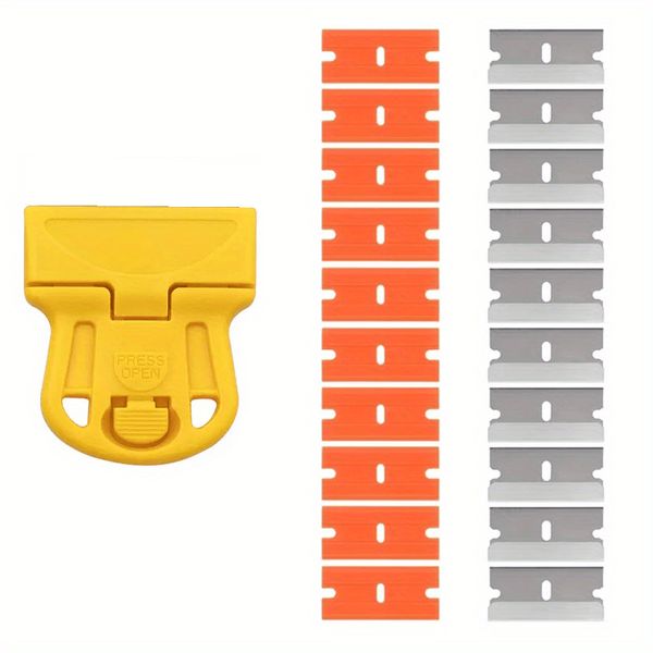 Glass Scraper Tool - Steel &amp; Plastic Blades for Stickers &amp; Residue