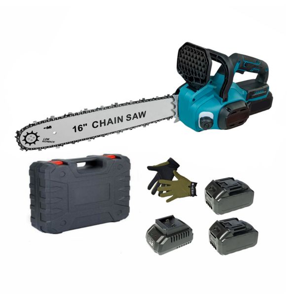 16 Inch Cordless Brushless Chain Saw With Batteries, Case, Charger &amp; Gloves