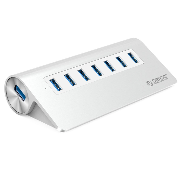 Orico Aluminum 7-Port w/ USB3.0 &amp; 30W Power Adapter Hub - Silver
