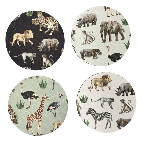 Set of 4 Rubber-Backed Coasters- Assorted Wild Animals