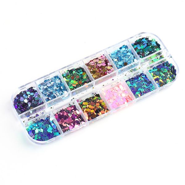 12 Grid Chameleon Flakes Glitter Nail Art Sequins, Nail Art Sticker
