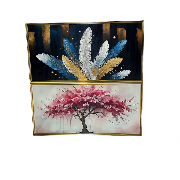 Modern Feather and Tree Canvas Art Collection - 2-Piece Framed Set