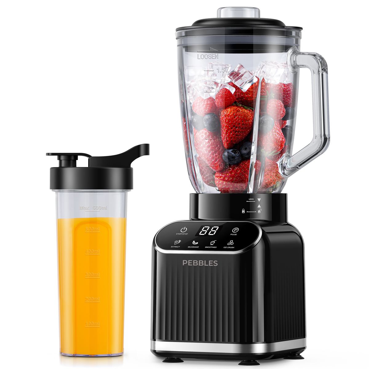 Pebbles 1200W Professional Countertop Blender Set 1.5L Glass Jar 700ml Cup