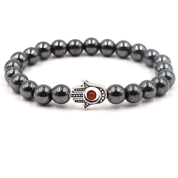 Argent Craft Hematite Stone with Silver Hamsa Hand Bracelet