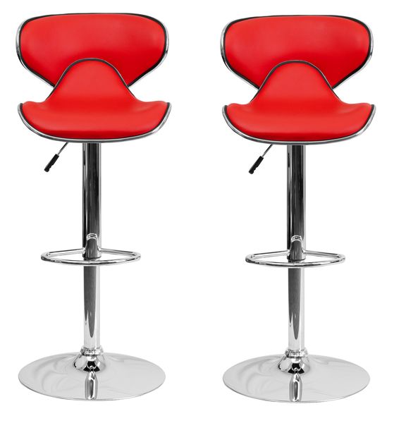Pu leather Bar Chair Stools - Set of 2 - Red Colour