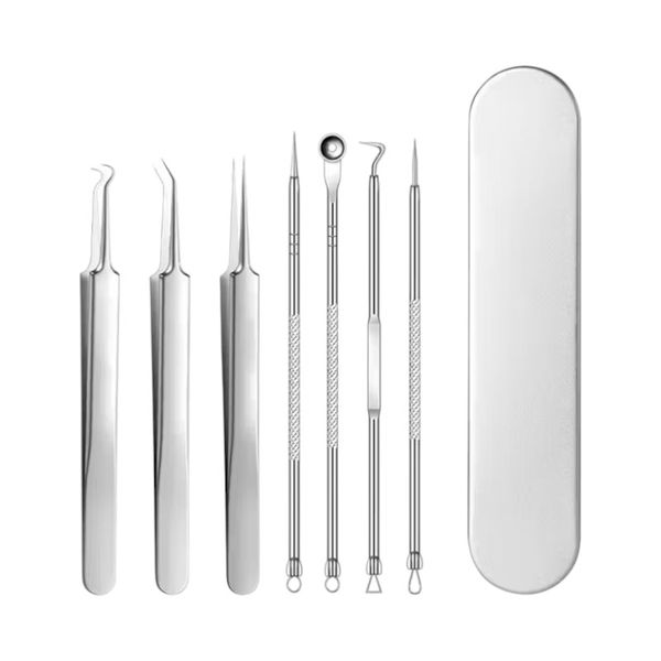 7-Piece Stainless Steel Acne Extraction Kit with Storage Box - Silver