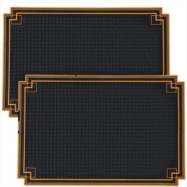2 Pcs 18x12 Inch Bar Mat Non Slip Rubber Mat with Gold Border for Restauran