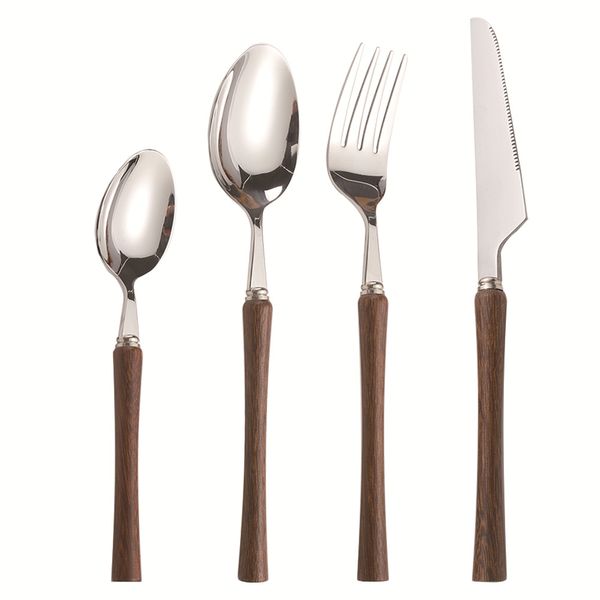 Natural Wood Handle Cutlery Set - Stainless Steel