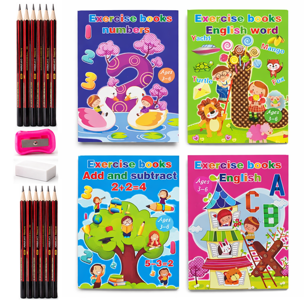 Preschool Educational Workbook Set with 12 HB Pencils &amp; Eraser &amp; Sharpener
