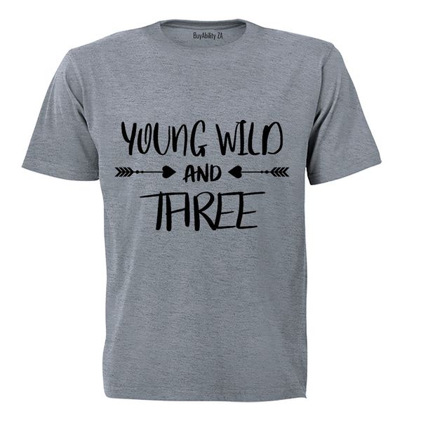 Young, Wild &amp; Three! - Kids T-Shirt - White