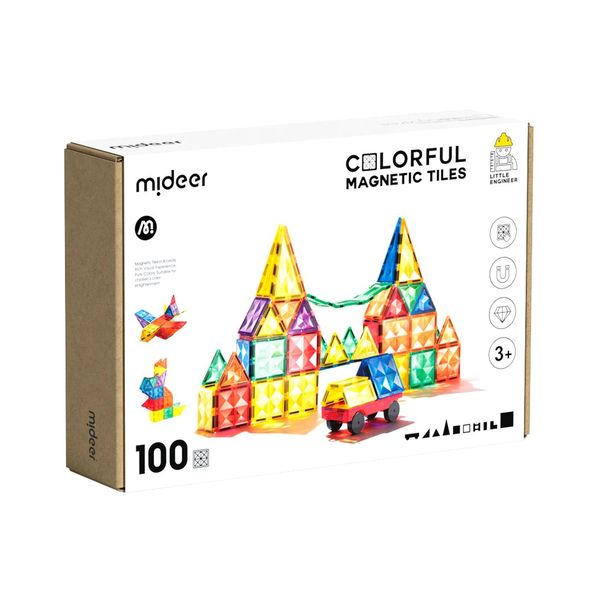 Mideer Colourful Magnetic Tiles Building Set: 100 Transparent Pieces