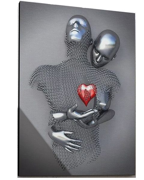 Red, Grey Cotton Canvas cm Heart Wall Art Red Heart