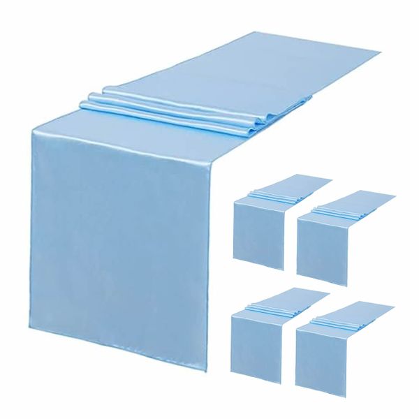 5 Pcs Baby Blue Table Runners 12 x 108 in Baby Blue Silk Satin Table Runner