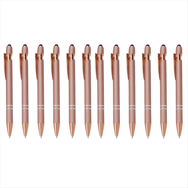 12Pcs Rose Gold Ballpoint Pen With Stylus Tip 1 0 Mm Black Ink