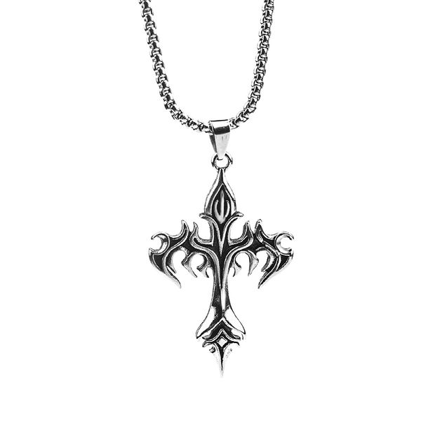 Classic Steel Warrior Men's Cross Amulet Necklace Fashion Flame Christian
