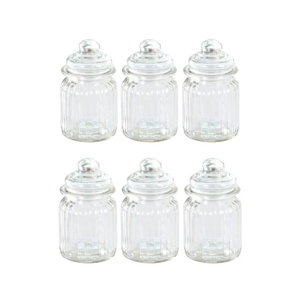 Vintage Kitchen Jars - Retro Glass Jar with Lid - 300ml - Set of 6