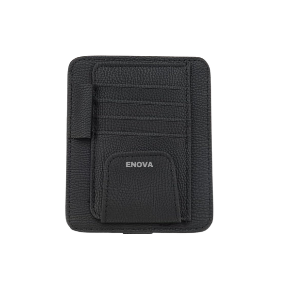 Enova Small Leather Sun Visor Organizer Pocket for Cards &amp; Glasses - Black