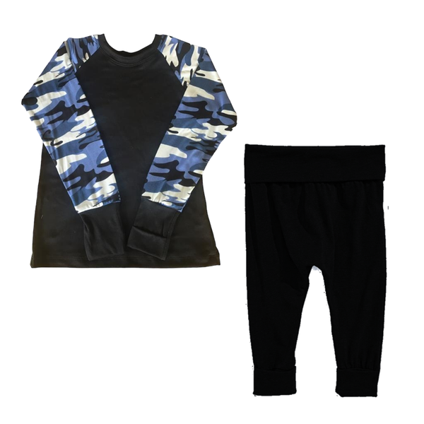 Baby/Toddler/Kids Pajamas - Foldover Cuffs - Blue Camo &amp; Black