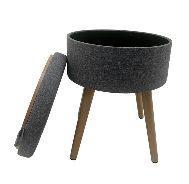Winslow Round Storage Ottoman/Stool with Wooden Legs