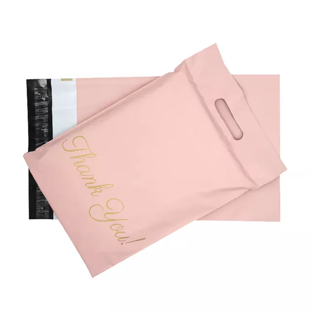 Pink Polybags clothing apparel gift bags packaging with handle 100 pcs